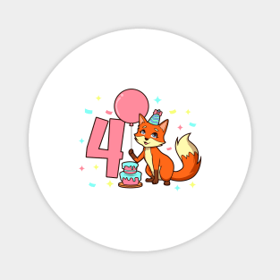 I am 4 with fox - girl birthday 4 years old Magnet